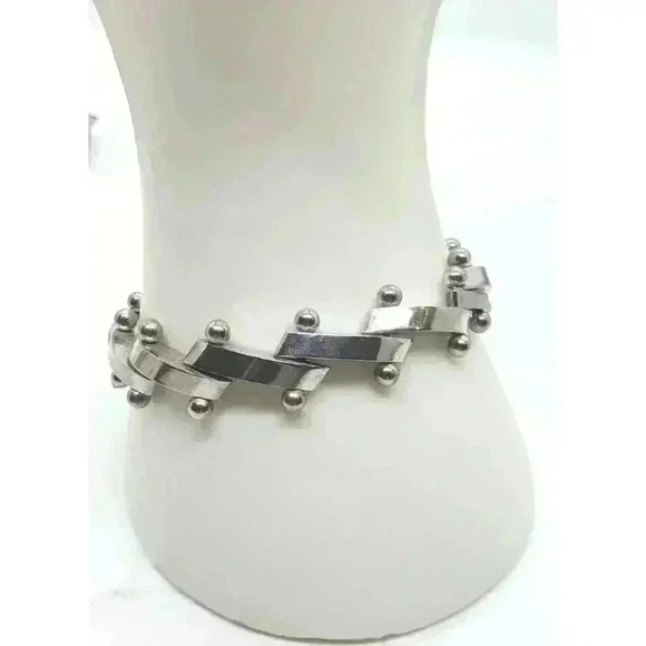 Vintage Bracelet Bar Link Fancy 925 Sterling Silver MCM Mod Brutalist Gift - Picture 2 of 9